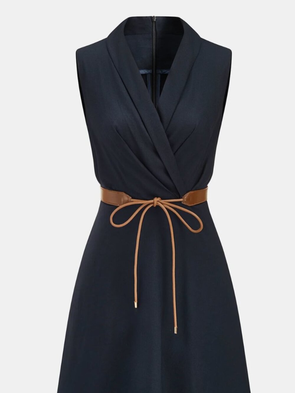 Commense Belted Wrap Linen Blend Sleeveless Mini Dress